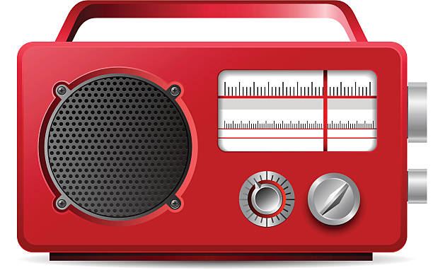 Vintage analog portable red radio illustration vector art illustration