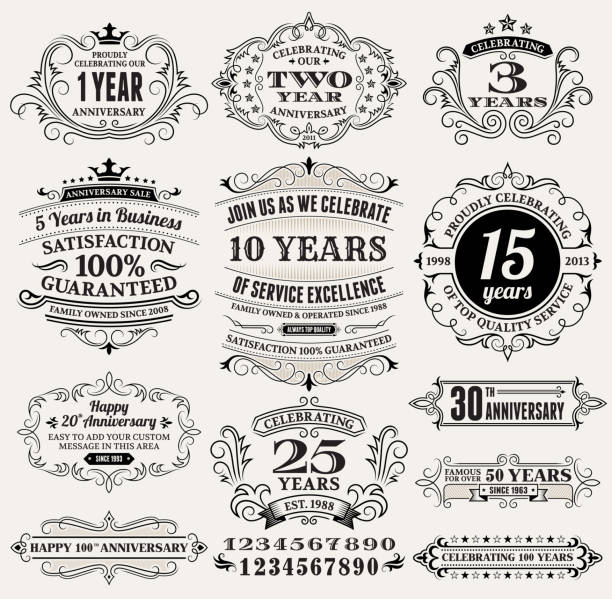 빈티지 기념일 라벨, 프레임 및 디자인 엘리멘트를 복사 공간이 - 20 29세 stock illustrations