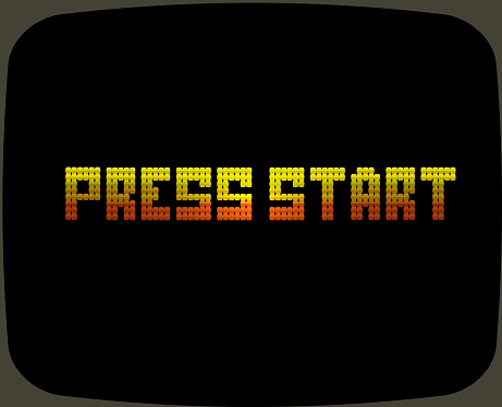 Vector illustration of a Vintage Arcade game screen text. Reads Press Start