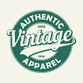 istock Vintage authentic apparel typography. Grunge print for original t-shirt design. Graphics badge for retro clothes. Vector illustration. 1307974234