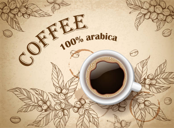 빈티지 배경 과 커피 컵 - coffee stock illustrations