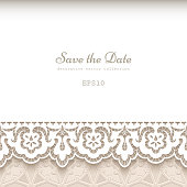 Vintage background with ornamental lace border, cutout paper pattern, elegant wedding invitation or save the date card template