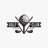 istock Vintage badge emblem Golf club, golf tournament vector icon on white background 1350628239