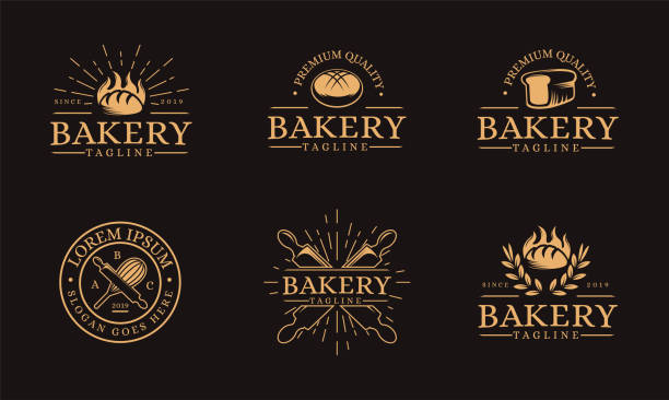 illustrations, cliparts, dessins animés et icônes de ensemble de vecteurs alimentaires vintage bakery - boulangerie