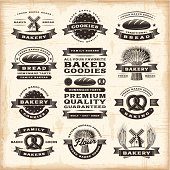 A set of fully editable vintage bakery labels in woodcut style. EPS10 vector illustration. Includes high resolution JPG.