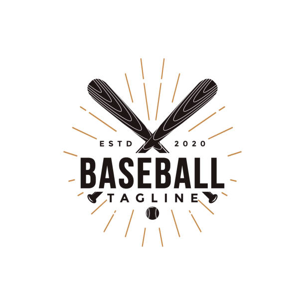 Vintage baseball vector with crossed wooden bat icon on white background  home run stock illustrations