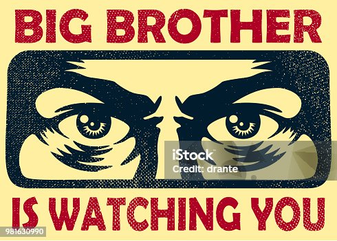 istock Vintage big brother watching you spying eyes surveillance and privacy concept vector illustration 981630990