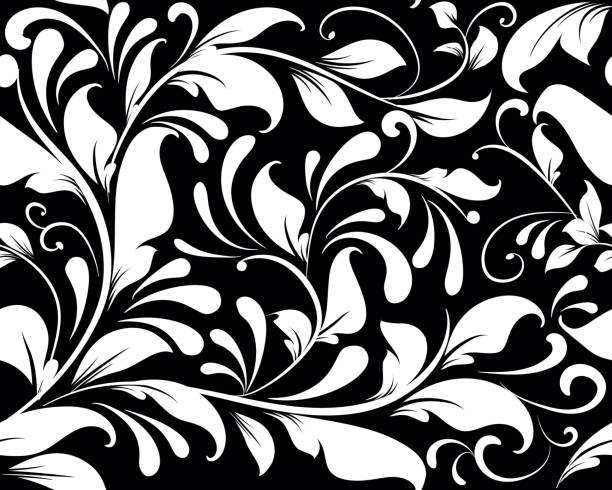 Vintage black and white floral vector seamless pattern. Monochro Vintage black and white floral vector seamless pattern. Monochrome ornamental damask background. Elegance hand drawn ornament in renaissance style. Decorative design for wallpapers, fabric, printing black and white stock illustrations