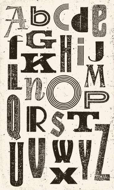 винтажные черно-белые буквы алфавита - newspaper texture stock illustrations
