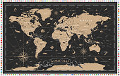 istock Vintage Black Golden World Map - Vector Illustration 1319400508