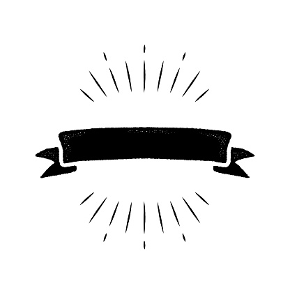 Vintage black ribbon banner with sunburst, Vector illustration