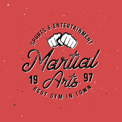 Vintage boxing logos, badges, stickers, labels on red background.