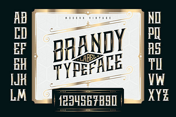 Vintage Brandy Label Typeface with classic ornate and pattern vector art illustration