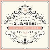 Square vintage ornate template with monogram and typographic design. Can be used for retro invitations, greeting cards and royal certificates. Vector illustration.