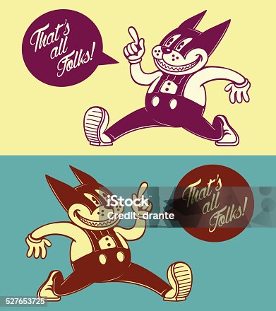 istock Vintage cartoon cat character, walking with speech bubble, 50s ads 527653725