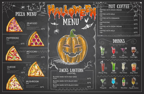 ilustrações de stock, clip art, desenhos animados e ícones de vintage chalk drawing halloween menu design. restaurant menu - blood bar