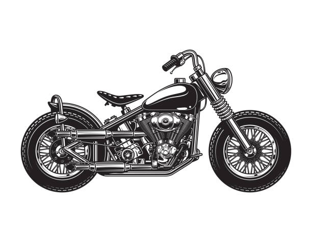 illustrations, cliparts, dessins animés et icônes de modèle d’affichage de côté de moto chopper vintage - moto