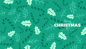 Christmas or New Year commercial banner background with candies, and forest leaves retro style vector winter design