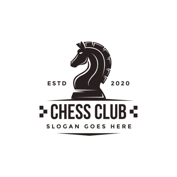 vintage klasik rozet amblemi satranç kulübü, satranç turnuvası, beyaz arka plan üzerinde at vektör simgesi - at atgiller stock illustrations