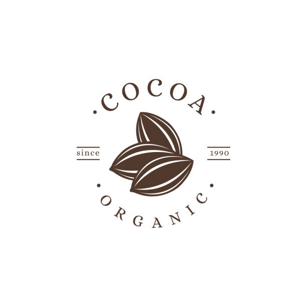stockillustraties, clipart, cartoons en iconen met vintage cocoa fruit, cocoa bean, cocoa plant icon vector template on white background - brownie