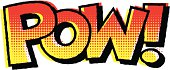 'POW!' written in a vintage comic-book style with halftone dots. This is an original typeface design.