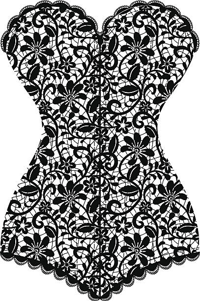 vintage corset Lace black vintage corset isolated on white bodice stock illustrations