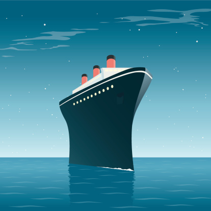 A hand drawn illustration of a vintage cruise ship on a star lit ocean. This is an editable EPS 10 vector illustration with with transparencies and gradients. It is organised into easy to edit layers and also includes a high resolution JPEG.