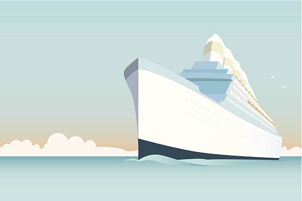 Vintage Cruise Ship vector Illustration Retro style white cruise ship on the ocean cruise vacation stock illustrations