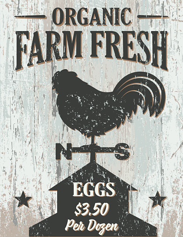 Vintage Faded Farm Sign On Wood Background