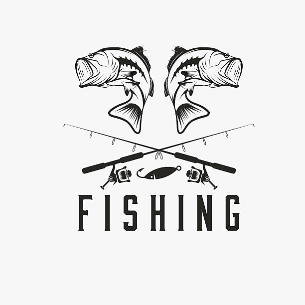 vintage fishing vector design template vintage fishing vector design template bass fish jumping stock illustrations