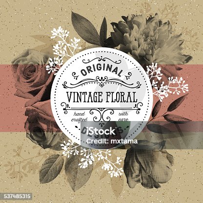 istock Vintage Floral and Modern Circle Frame Over Craft Paper Background 537485315