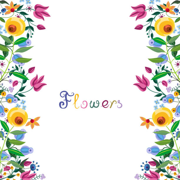 Vintage floral border. Abstract fancy flowers. Summer blooming frame at white background. Card or wedding invitation template. Watercolor painting imitation vector illustration. flower borders stock illustrations