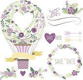 A vector illustration of Vintage Floral Hot Air Balloon perfect for wedding invitations, cards and more.