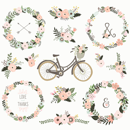 Vintage Flower Wreath Bicycles - Illustration