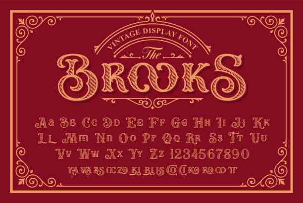 A Vintage Font in Victorian Style A Vintage Font with upper and lower case, numbers, and special ligatures as well. It is perfect for and packaging design, short phrases, or headlines. antique stock illustrations
