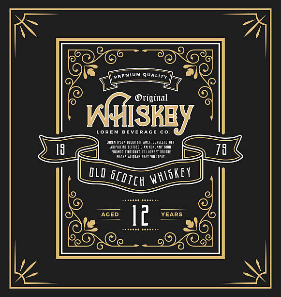 Vintage frame label for whiskey and beverage product Vintage frame label for whiskey and beverage product. You can apply this for another product such as  Beer, Wine, Shop decoration, Luxury and Elegant business too. Vector illustration alcohol drink patterns stock illustrations