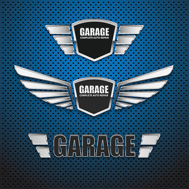 ilustrações de stock, clip art, desenhos animados e ícones de garagem rótulo vintage retro de design.vector - car garage