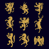 istock vintage golden royal heraldic animal vector icon sets. 1282797595