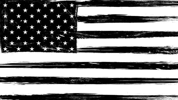 ヴィンテージグランジ米国黒と白の旗 - ディストレス効果点のイラスト素材／クリップアート素材／マンガ素材／アイコン素材