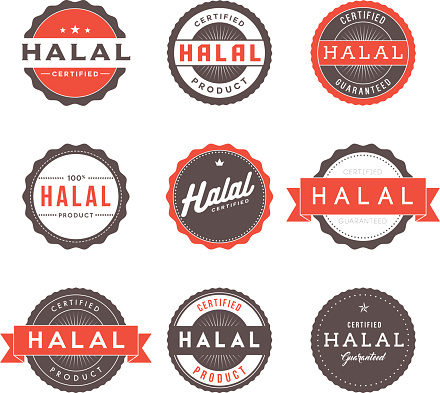 Vintage Halal Food Labels Icon Set