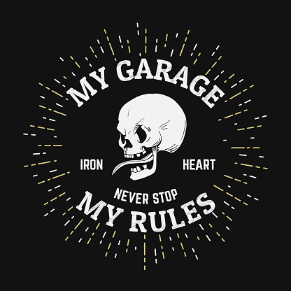 Vintage hand drawn biker quote design with tattoo style skull