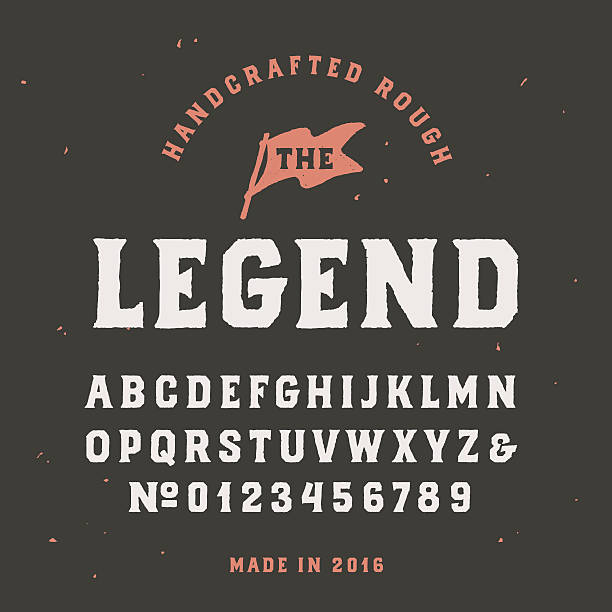 Vintage handcrafted serif font in traditional american style Uppercase rough alphabet outdoors stock illustrations