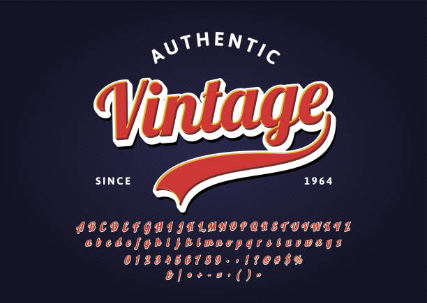 ilustrações de stock, clip art, desenhos animados e ícones de vintage handwritten lettering headline font. authentic retro t-shirt. vector script typeface. - estilo retro