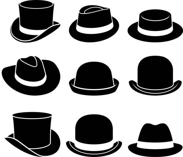ilustraciones, imágenes clip art, dibujos animados e iconos de stock de iconos de sombreros vintage. ilustración de vector. - hat