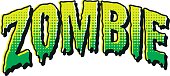 'ZOMBIE' written in a melting vintage horror comic style with halftone dots. This is an original typeface design.