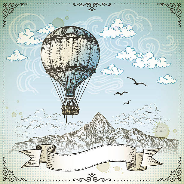 Vintage Hot Air Balloon Hand drawn illustration.EPS 10 file contains transparencies. File is grouped,layered with global colors.More works like this linked below. travel borders stock illustrations