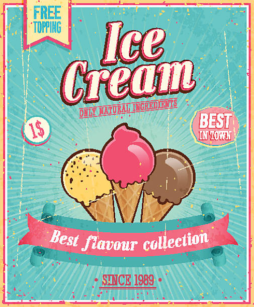 vintage eis-poster. - ice cream fancy stock-grafiken, -clipart, -cartoons und -symbole