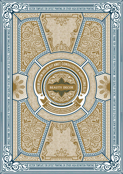 Vintage label for bottle, packing or book cover design Vintage label for bottle, packing or book cover design. Vector unique and Inspiring layout old card. Cover template with frame and decorative elements book borders stock illustrations