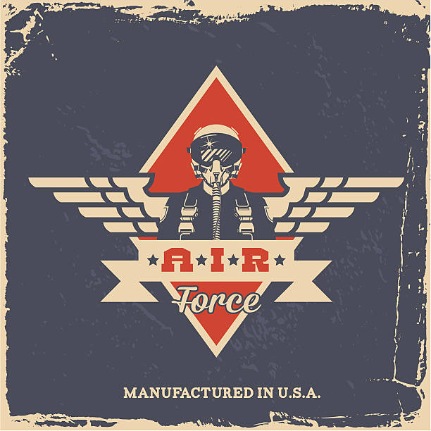 vintage label vintage air force label with pilot (T-Shirt Print) air force stock illustrations