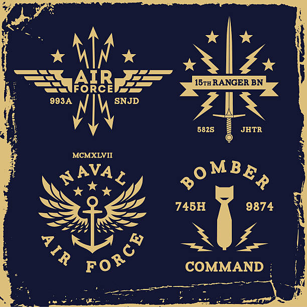 vintage label vintage military label wing bomb anchor ( T-Shirt Print ) air force stock illustrations
